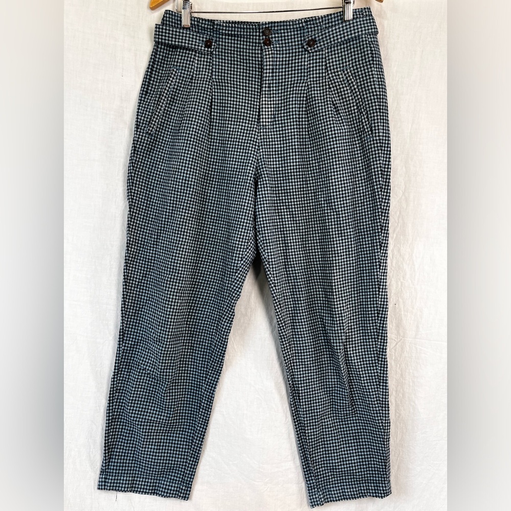 Sundance Life Of Dreams Pants Cotton Linen Gingham Pleated Cropped High Waist 10